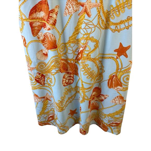 J. McLaughlin Sundress Small Coastal Shells Blue White Orange Catalina Cloth EUC - Picture 3 of 12